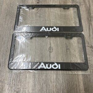 2 Pack Audi Word Black Stainless Steel Metal License Plate Frame